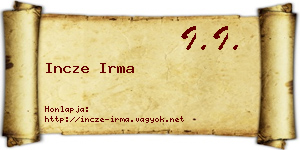 Incze Irma névjegykártya